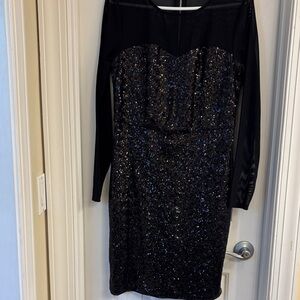 Black Sequin Long Sleeve Cocktail Dress